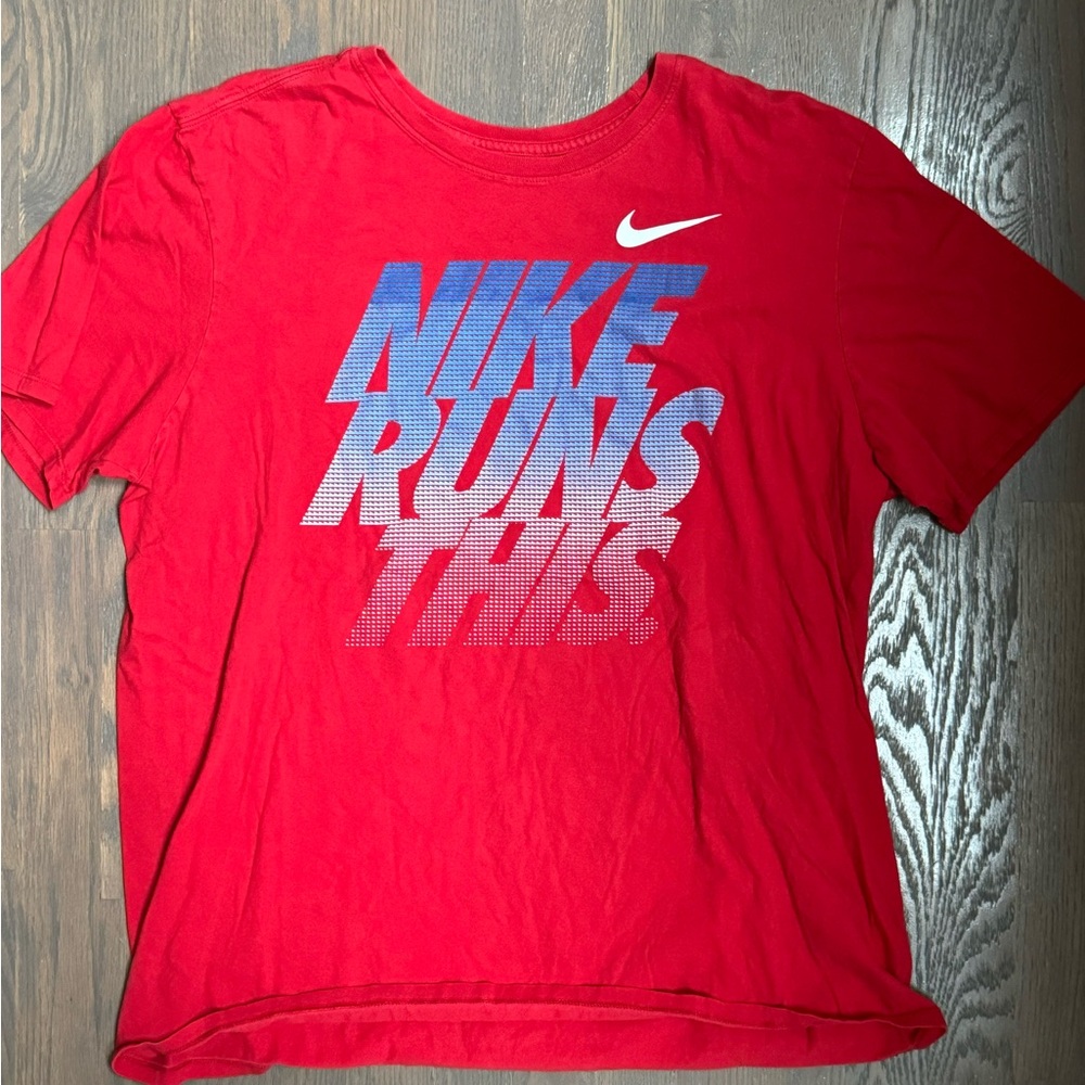 Nike Kids Red Tee with White and Blue Graphic